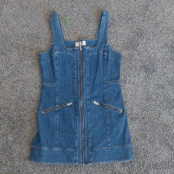 Free People We The Free Zip Up Denim Jean Mini Dress 12 Nwot - Picture 1 of 8